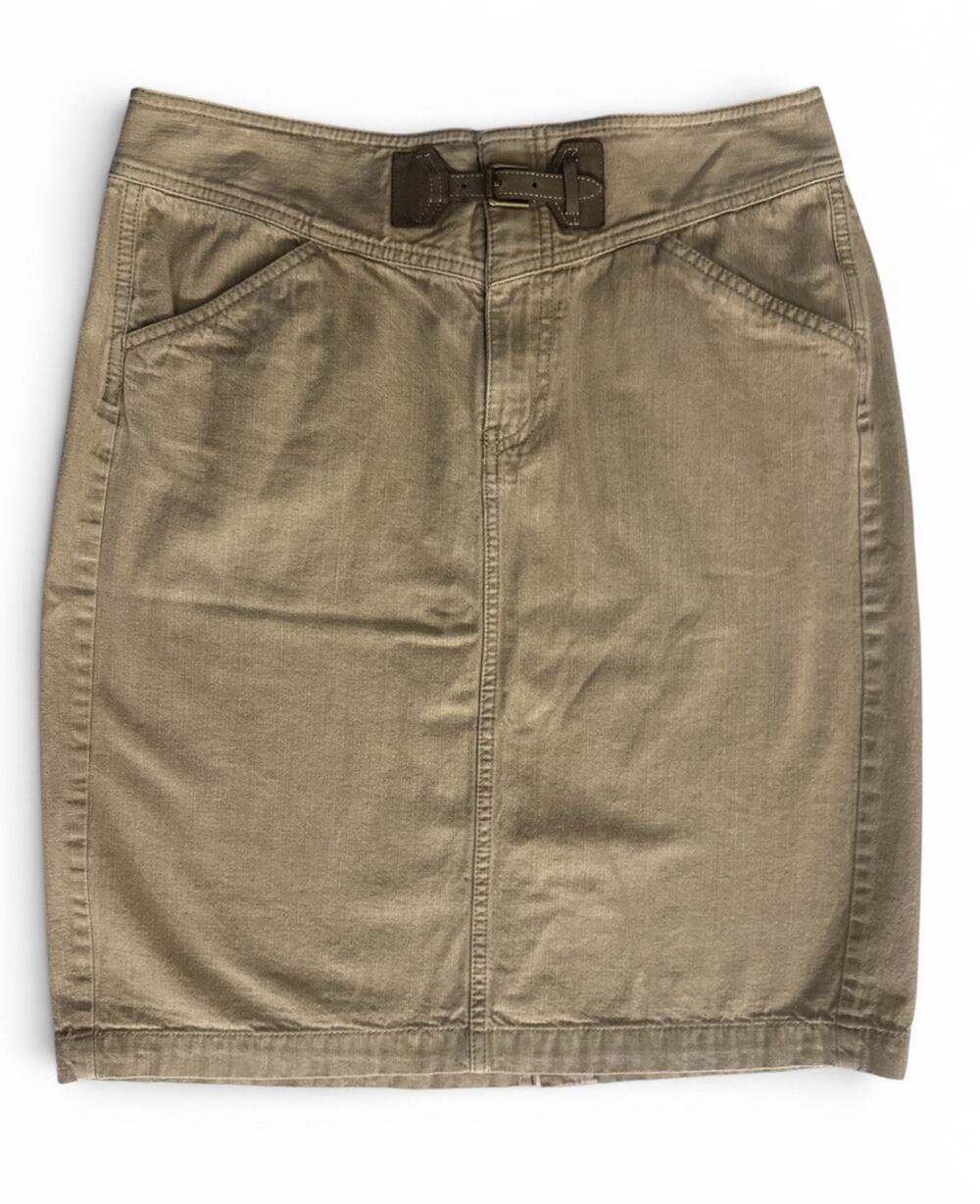 Lauren Ralph Lauren Jeans Co Pencil Skirt Tan Denim Leather Buckle Waist Size 8